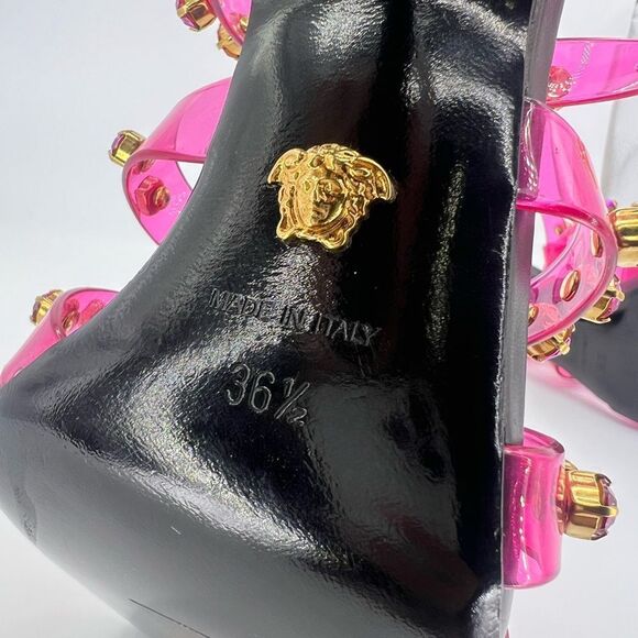 NWOT DUALIPAxVERSACE Medusa Runway Studded Jelly Slant Heel Sandals Size… - Picture 12 of 14